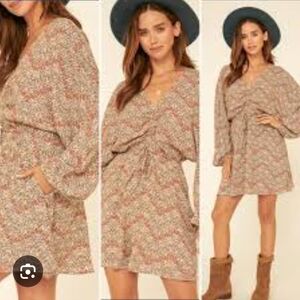 Promesa Tan and Orange Long Sleeve V-Neck Sundress.  23